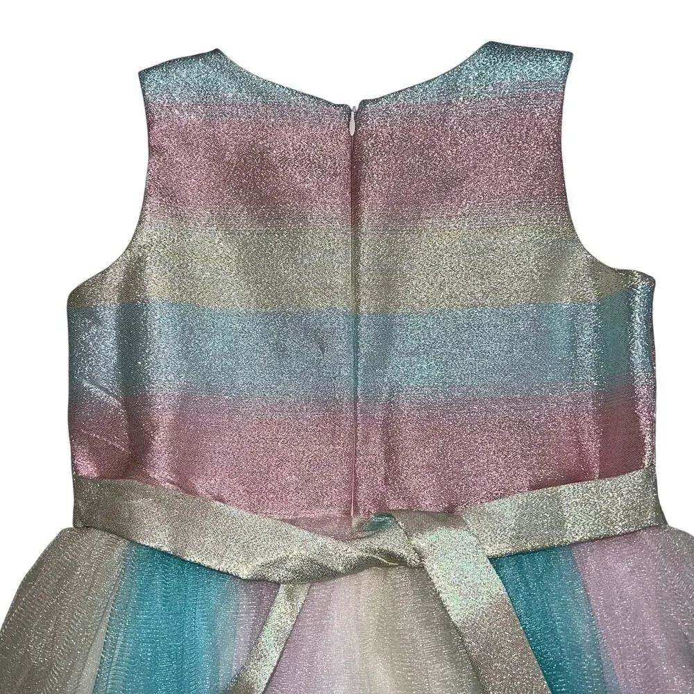 Bonnie Jean Girls Formal Rainbow Tulle Sparkly Princess Dress Sleeveless Sz 14.5